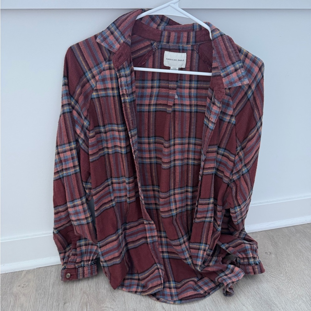 American Eagle Outfitters Women’s Burgundy Plaid Shirt